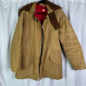 Vintage Tan Military Field Jacket with Red Lining